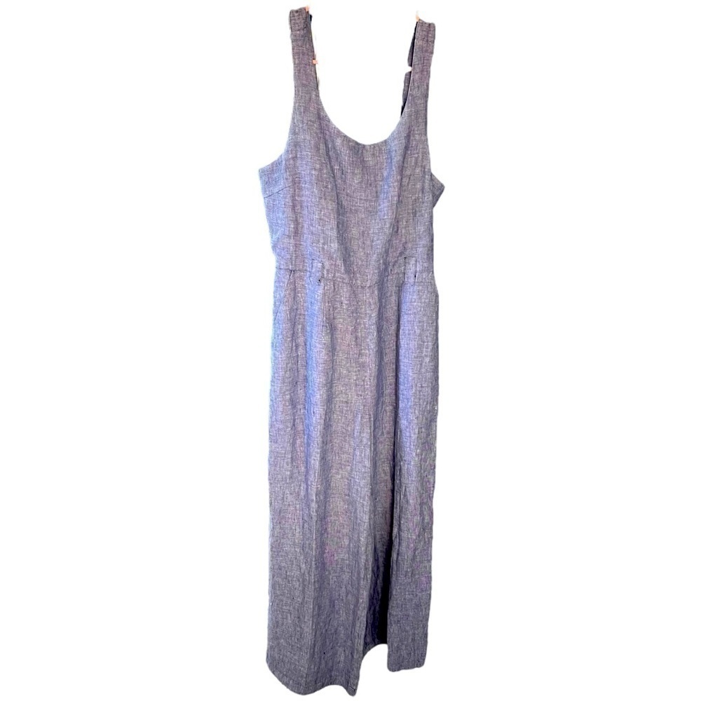 St Tropez West Linen Chambray Jumpsuit Cropped Wide Leg Denim Blue Pockets Sz 2 - Picture 7 of 14
